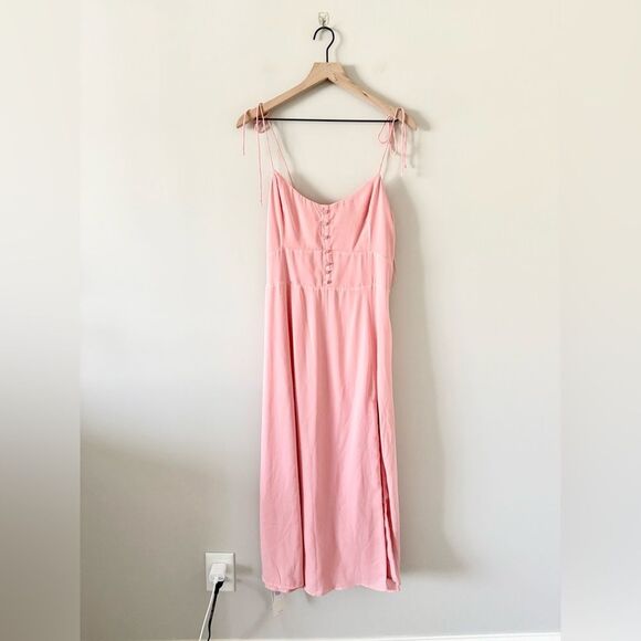 NWT Abercrombie & Fitch Tie Strap Button Midi Sundress in Pink - Size M - Picture 2 of 7